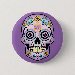 Purple Sugar Skull 6 Cm Round Badge