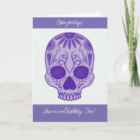 Purple sugar skull birthday card