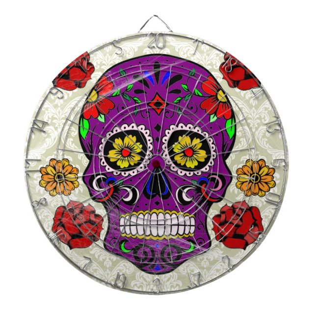 Purple Sugar Skull (Day of the Dead) Dartboard (Front)