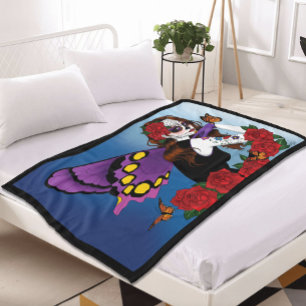 Purple Sugar Skull Fairy Fleece Blanket