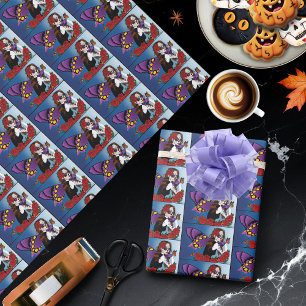 Purple Sugar Skull Fairy Red Roses Monarchs Gothic Wrapping Paper