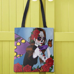 Purple Sugar Skull Fairy Tote Bag