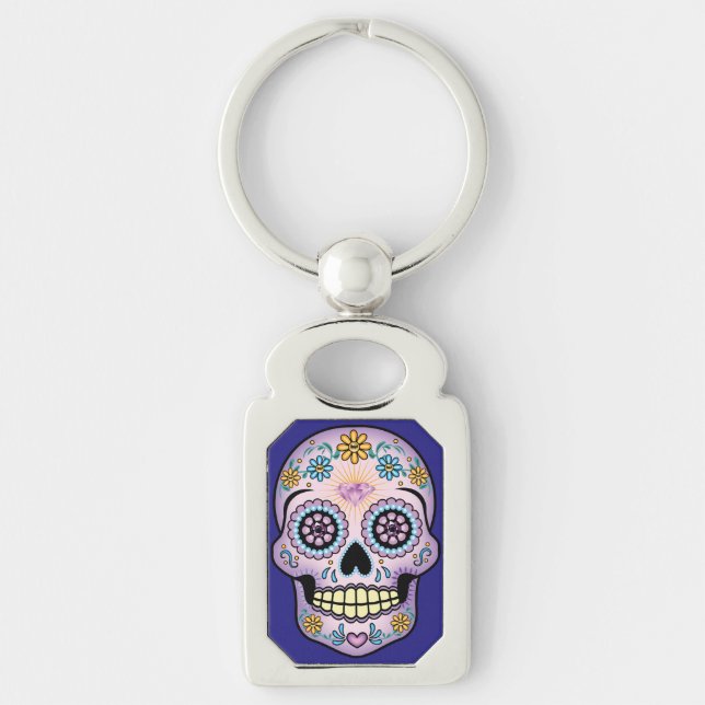 Purple Sugar Skull Key Ring (Front)