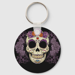 Purple Sugar Skull Key Ring