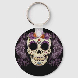 Purple Sugar Skull Key Ring
