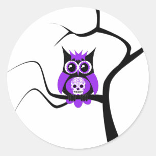 Purple Sugar Skull Owl in Tree Sticker