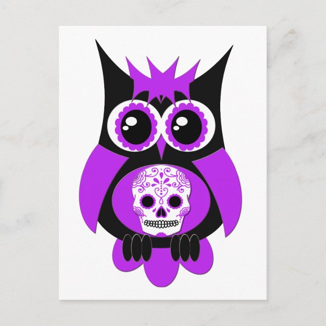 Purple Sugar Skull Owl Postcard (Front)