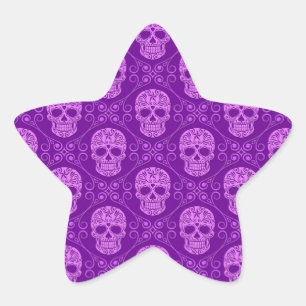 Purple Sugar Skull Pattern Star Sticker