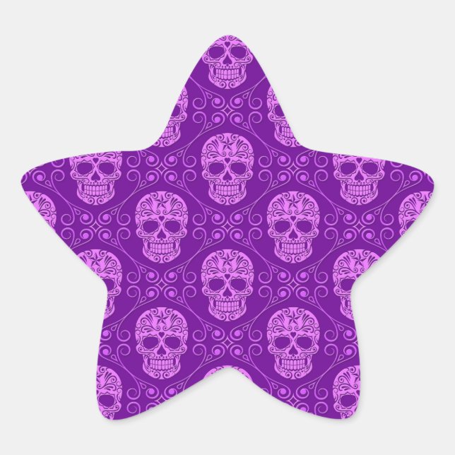 Purple Sugar Skull Pattern Star Sticker (Front)