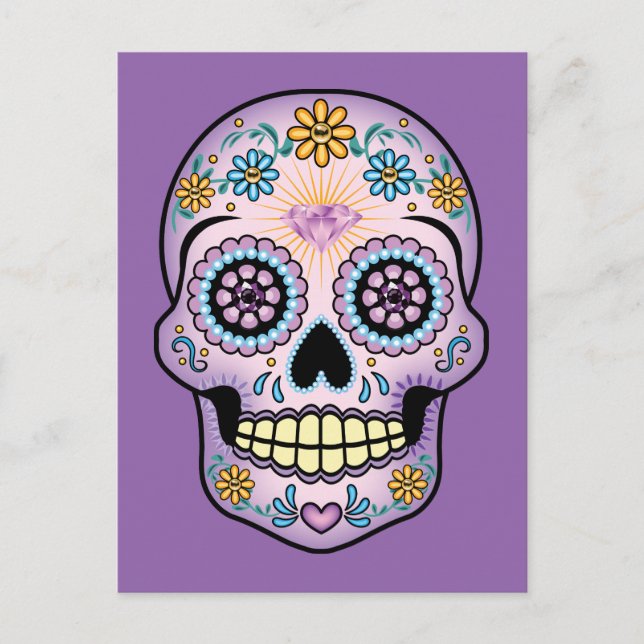 Purple Sugar Skull Postcard (Front)