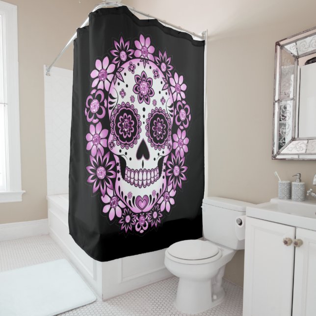 Purple Sugar Skull Shower Curtain (In Situ)