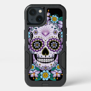 Purple Sugar Skull with Flowers