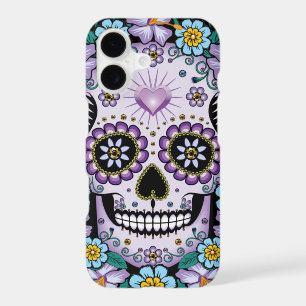 Purple Sugar Skull with Flowers