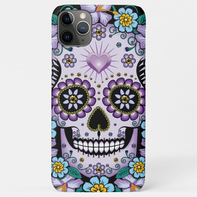 Purple Sugar Skull with Flowers Case-Mate iPhone Case (Back)