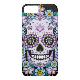 Purple Sugar Skull with Flowers iPhone 8/7 Case