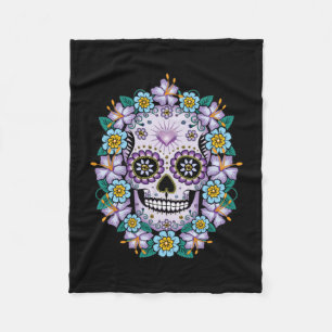 Purple Sugar Skull with Flowers Fleece Blanket