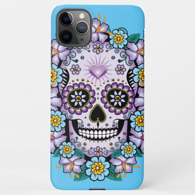 Purple Sugar Skull with Flowers iPhone Case (Back)