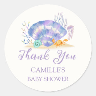 Purple Summer Sea Pearl Girl Baby Shower Classic Round Sticker