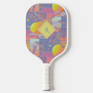Purple Summer Vaporwave Sunset and Palm Trees Pickleball Paddle