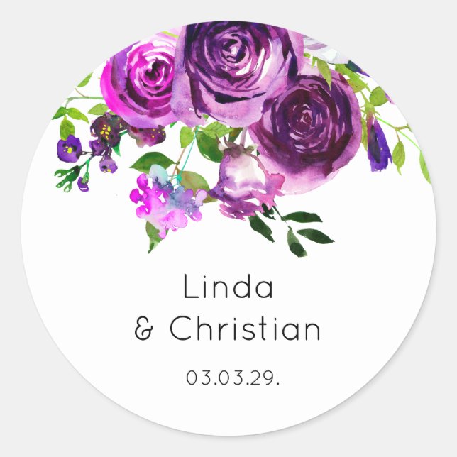 Purple Summer Wedding Classic Round Sticker (Front)