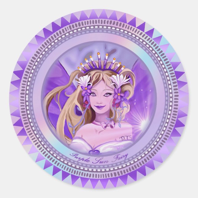 Purple Sun Fairy Classic Round Sticker (Front)