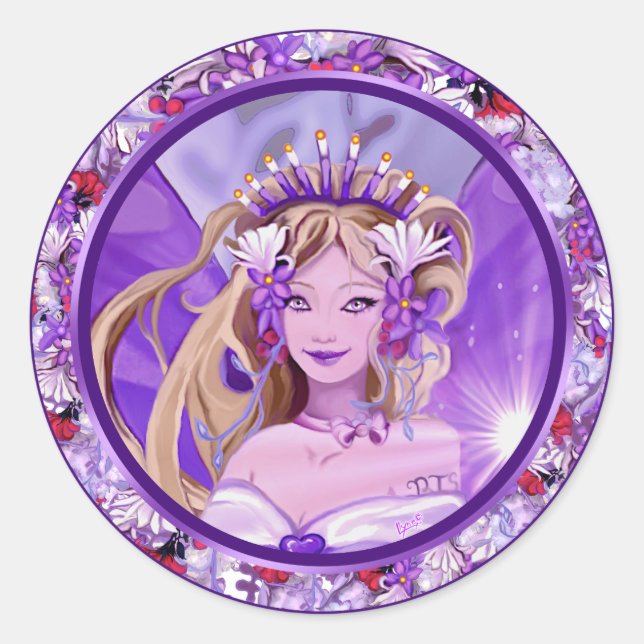 Purple Sun Fairy Classic Round Sticker (Front)