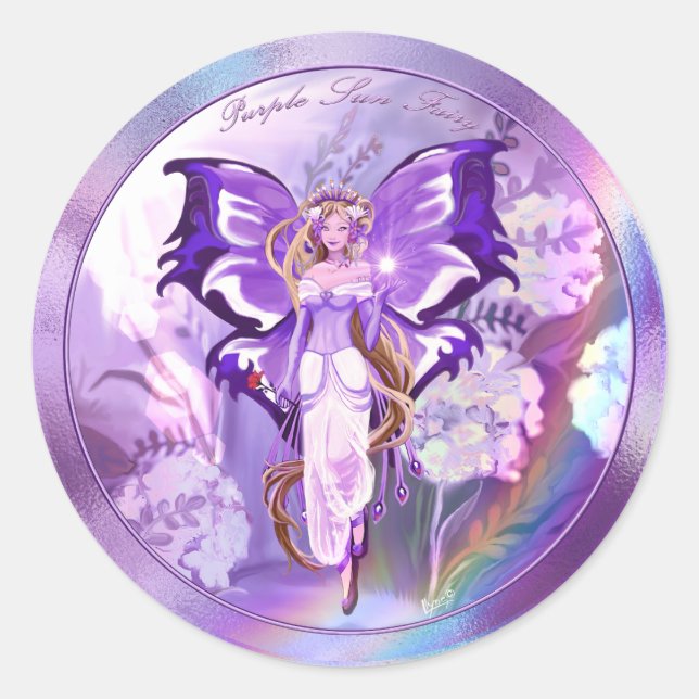Purple Sun Fairy Classic Round Sticker (Front)