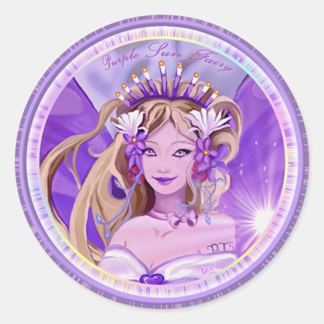 Purple Sun Fairy Classic Round Sticker (Front)