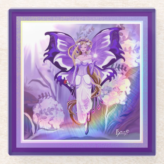 Purple sun Fairy Glass Coaster (Front)