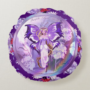 Purple Sun Fairy Round Cushion
