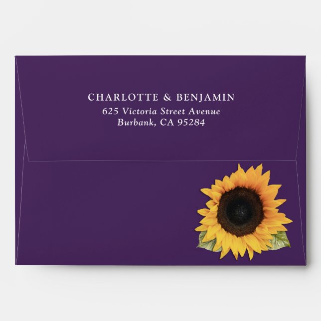 Purple Sunflower Envelopes with Return Address (Back (Top Flap))