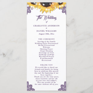 Purple Sunflower Floral Lace Wedding Program Programme