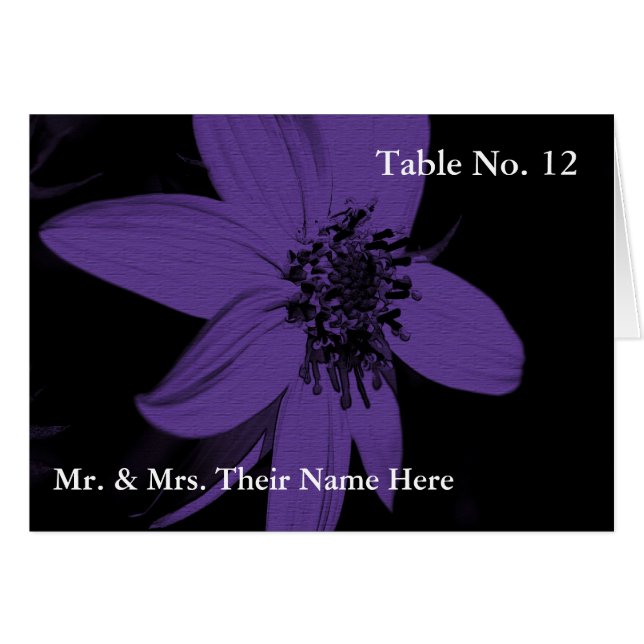 Purple Sunflower Floral Photo Table Place Card (Front Horizontal)