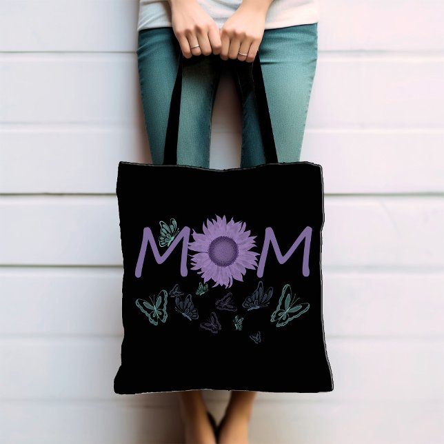 Purple Sunflower MOM | Watercolor Butterflies Tote (Creator Uploaded)