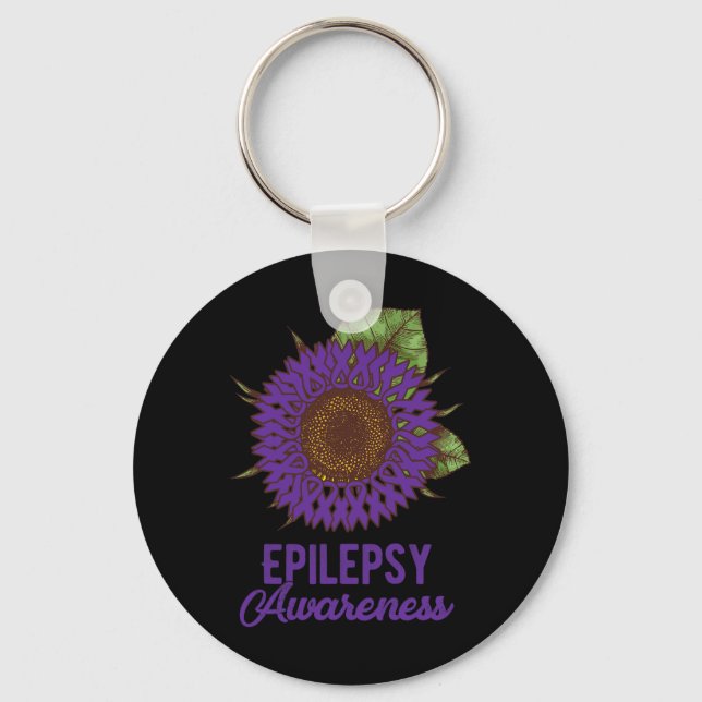 Purple Sunflower Ribbon Epilepsy Awareness Support Key Ring (Front)