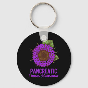 Purple Sunflower Ribbon Support Pancreatic Cancer Key Ring