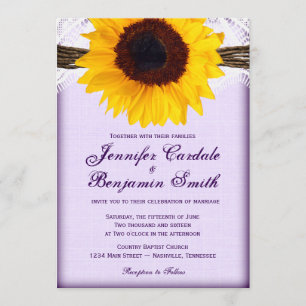 Purple Sunflower Rustic Country Wedding Invites