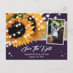 Purple Sunflower Save The Date Photo Postcards