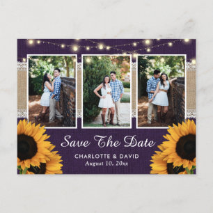 Purple Sunflower Save The Date Photo Postcards
