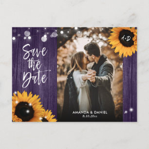 Purple Sunflower Save The Date Photo Postcards