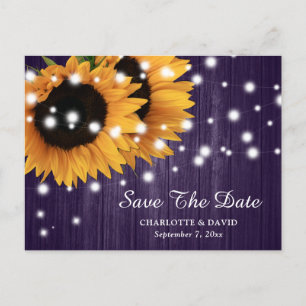 Purple Sunflower Wedding Save The Date Postcard