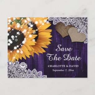 Purple Sunflower Wedding Save The Date Postcard