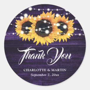 Purple Sunflower Wedding Thank You Stickers