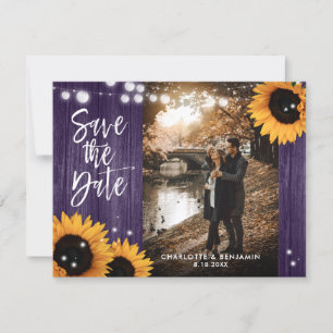 Purple Sunflower Wood String Lights Wedding Photo Save The Date