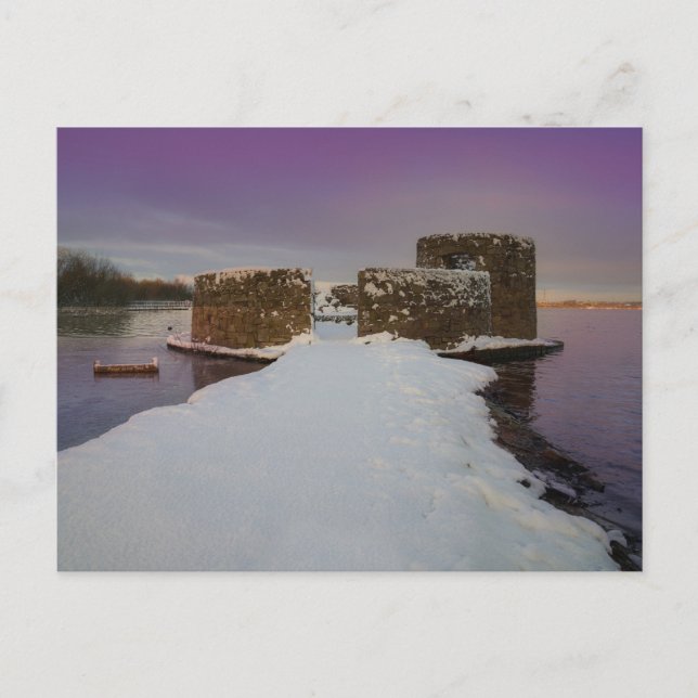 Purple Sunrise At The Snowy Chasewater Castle Holiday Postcard (Front)