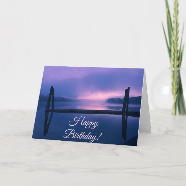 Purple Sunrise Water Landscape Birthday Card (Front)