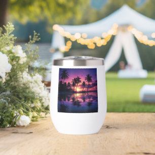 Purple Sunset Beach Palm Trees