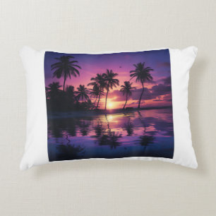 Purple Sunset Beach Palm Trees  Decorative Cushion