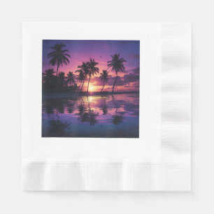 Purple Sunset Beach Palm Trees  Napkin