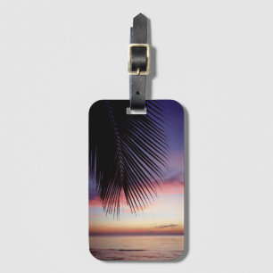 Purple Sunset Beach Tropical Palm Tree Silhouette Luggage Tag